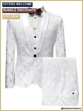 Men's Jacquard 3 Piece Tuxedo Suit Formal Wedding Prom